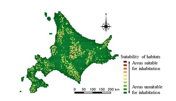Areas predicted to be suitable for the inhabitation of Blakiston