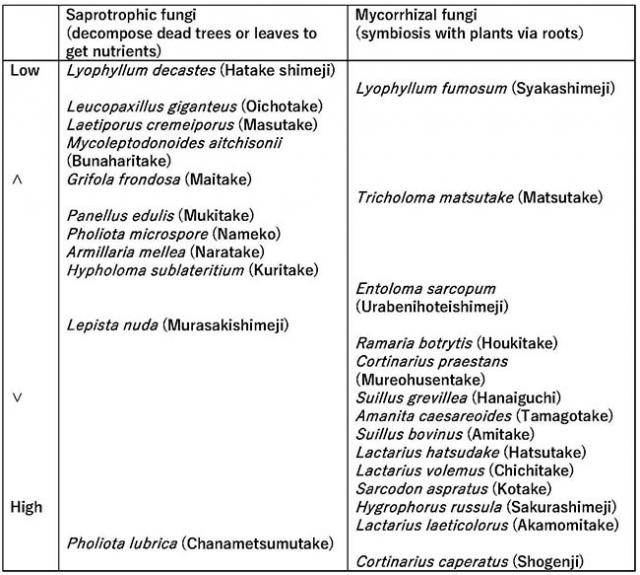 Table 1: Cesium absorption dependence on species