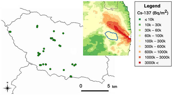 Fig. 1. Locations of the 34 forests used for the mushroom log