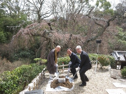 写真6 親木（奥）と植樹記念撮影