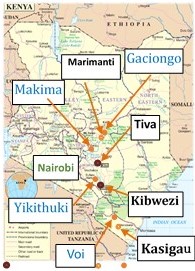 採種園と検定林等の位置を示した図