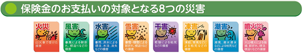 保険金支払い対象の8つの災害の図