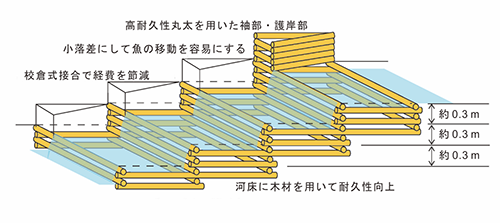 図-1 生態系保全のための土と木のハイブリッド治山構造物の模式図