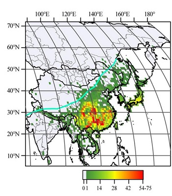 遺存植物のうち東アジア固有属の確認種数の図