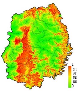 図1.岩手県で分布域を拡大しているイノシシ出没ハザードマップ