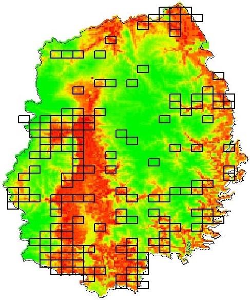 図3.出没の予測確率が高い地域に実際出没していることが確認できる図