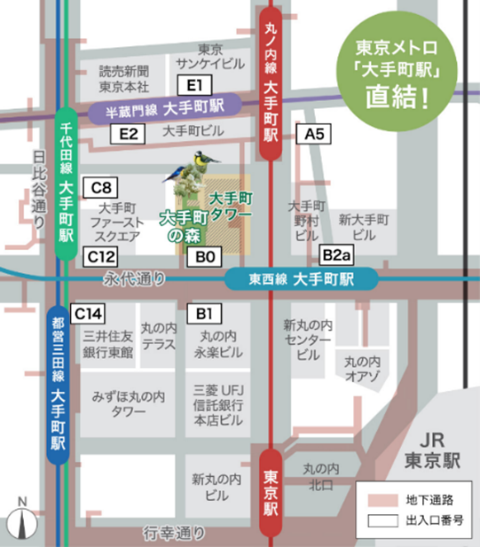 大手町の森とその周辺の路線図