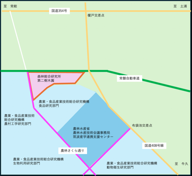 つくば市観音台にある農林団地の地図