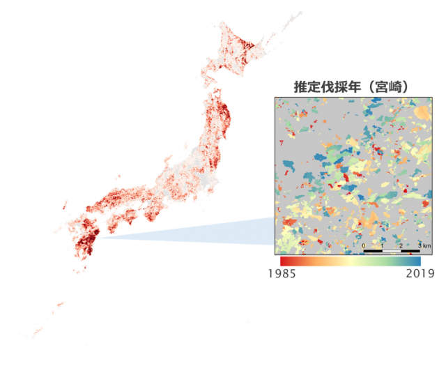 推定された伐採箇所を示した日本列島の地図