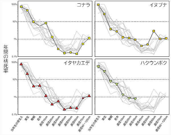 図2：落葉広葉樹林における年間の枯死率