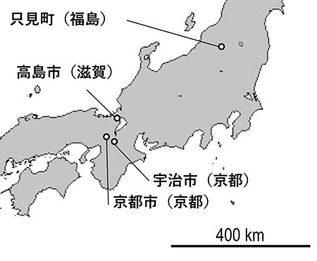 図：線虫、ブルサフェレンカス・タダミエンシス の採集地点