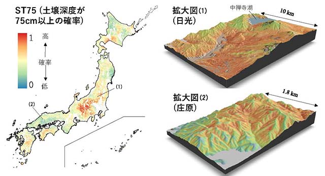 図：全国の山地・丘陵地におけるST75予測図