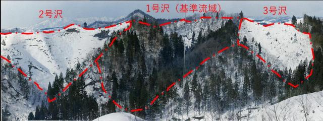 1970年ころの釜淵森林理水試験地を含む山並みの写真