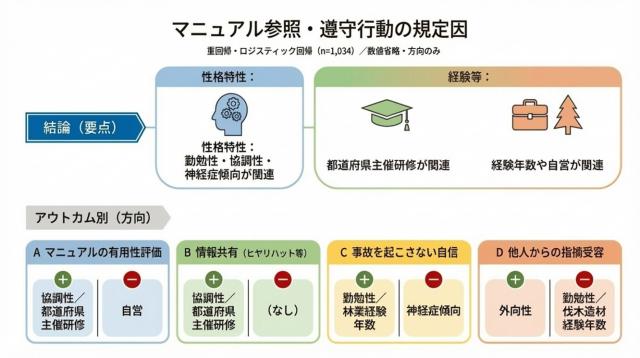 上段の図は性格特性や経験値が影響すること、下段の図は性格によって行動や評価が上下することを表す