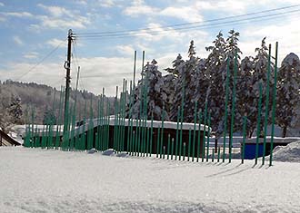 写真1：年々の最大積雪深を表わす実物大のグラフ