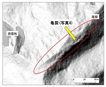 図1：2008年岩手・宮城内陸地震後に計測された航空レーザー測量データから作成された陰影図